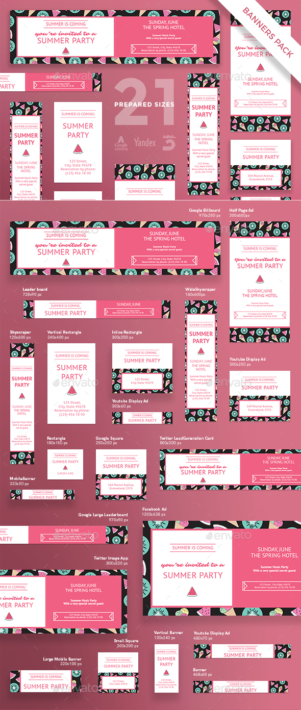 Summer Party Banner Pack - Banners & Ads Web Elements