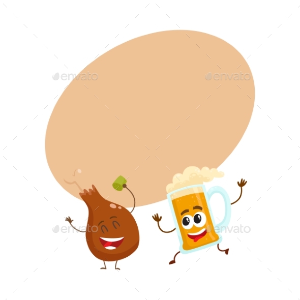 Funny Beer Mug and Fried Chicken Leg Characters - Food Objects