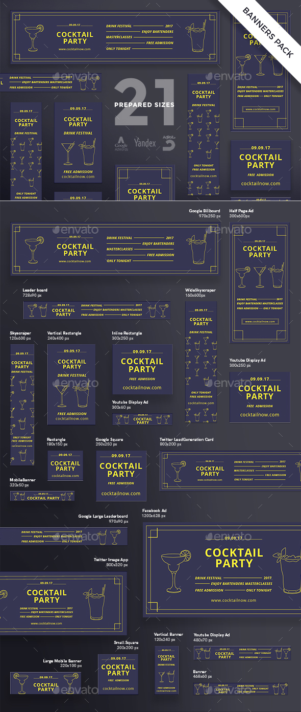 Cocktail Party Banner Pack - Banners & Ads Web Elements