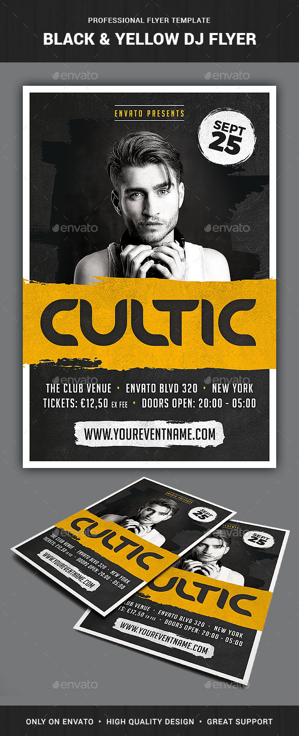 Black & Yellow DJ Flyer Template - Clubs & Parties Events