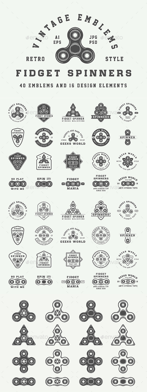 Fidget Spinners Emblems - Badges & Stickers Web Elements