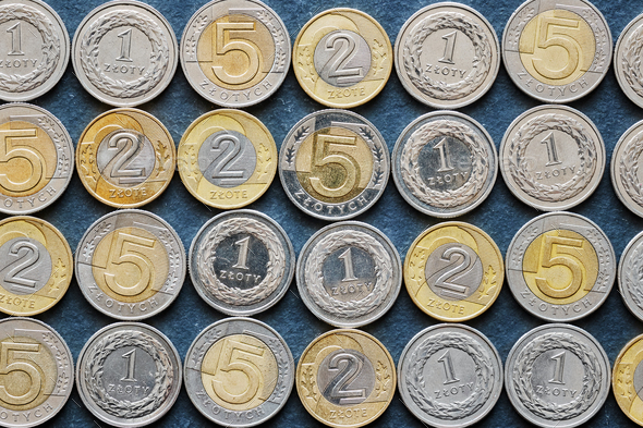 Close up picture of Polish Zloty coins. Stock Photo by Maciejbledowski