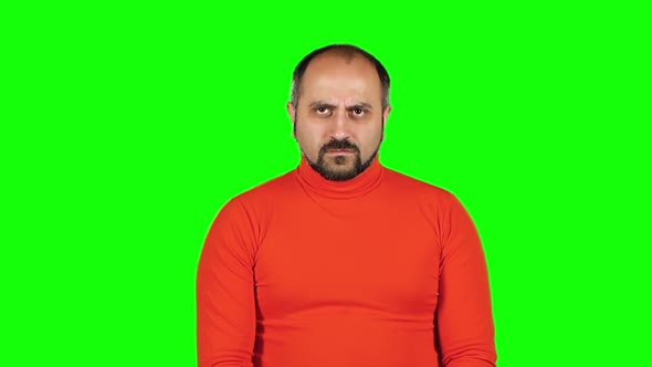 Caucasian Man Throws Up His Hands and Squirms His Face, Feels Disappointed. Green Screen. Slow alt