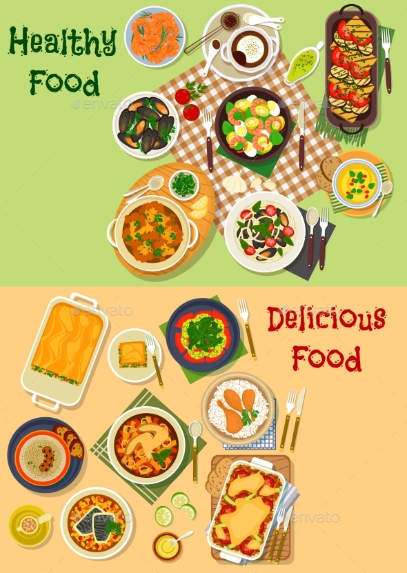 Meat, Seafood Dishes Icon for Healthy Food Design - Food Objects