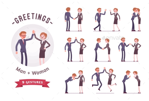 Business People Greeting Character Set, Various - Business Conceptual