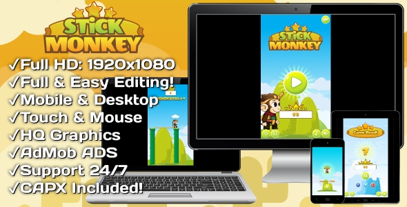 Stick Monkey - HTML5 Game + Mobile Version! (Construct 3 | Construct 2 | Capx) - 18