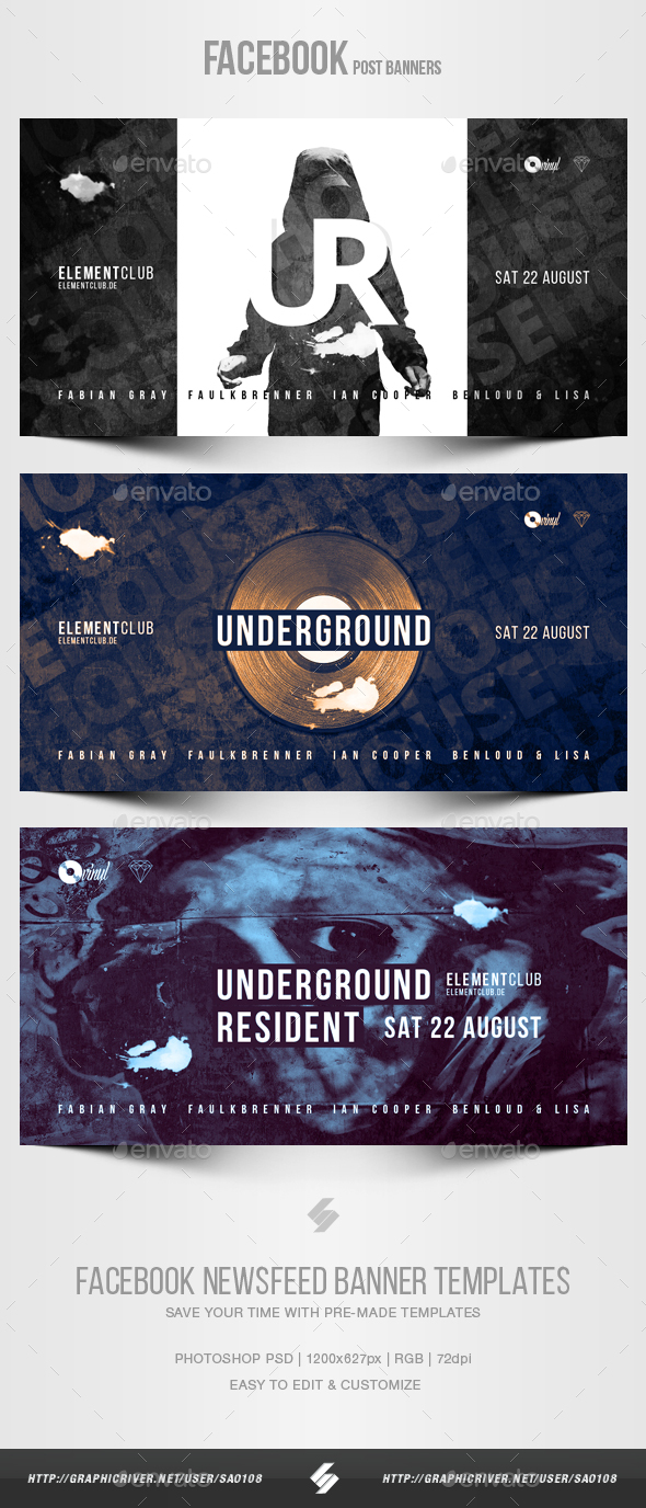 Electronic Music Party vol.27 - Facebook Post Banner Templates - Social Media Web Elements