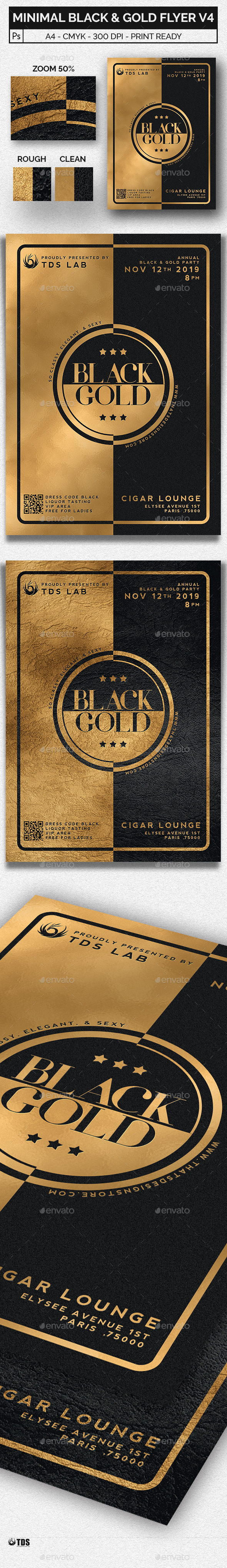 Minimal Black and Gold Flyer Template V4 - Clubs & Parties Events