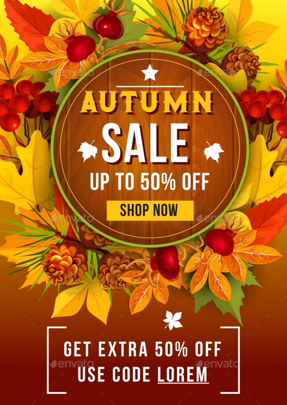 Autumn Sale Discount Vector Poster of Leaf Fall - Seasons Nature