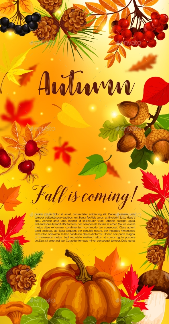 Autumn Banner with Pumpkin and Fallen Leaves