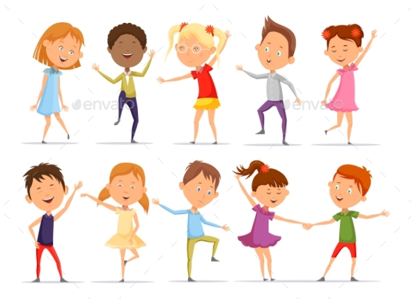 Set of Isolated Little Boys and Girls Dancing - People Characters