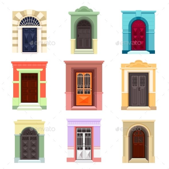 Set of Isolated Outdoor View on Doors - Objects Vectors