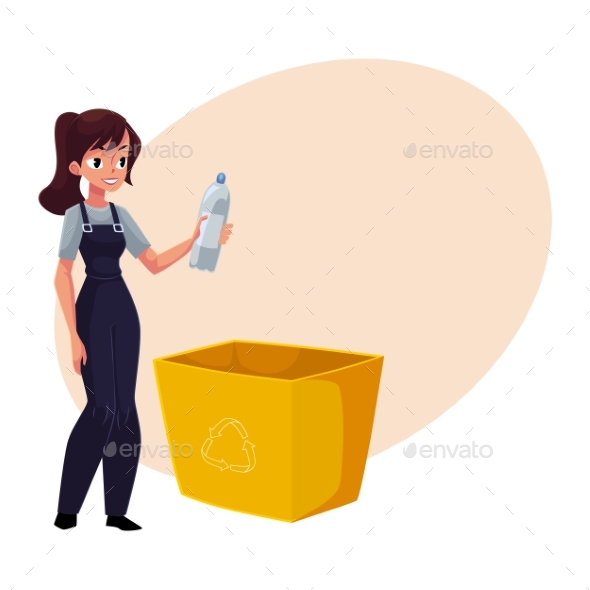 Young Woman Holding Plastic Bottle, Waste, Garbage - People Characters
