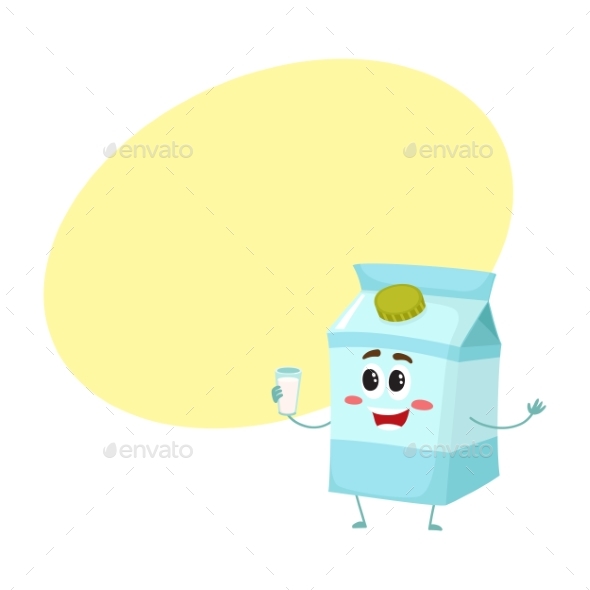 Funny Cute Milk Box Character with a Shy Smile - Food Objects