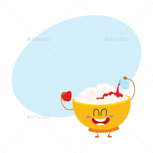 Smiling Cottage Cheese Bowl Character Pouring - Food Objects