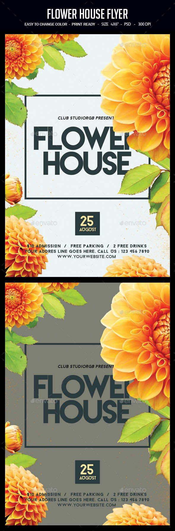 Flower House Flyer - Clubs & Parties Events