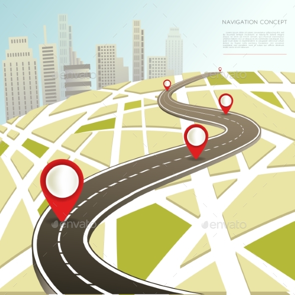 Navigation Map with Location Pinc Vector Car Road - Miscellaneous Vectors