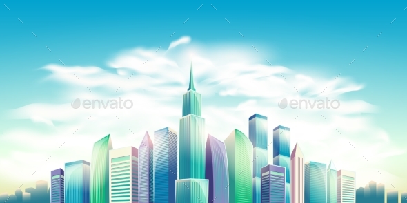 Vector Cartoon Illustration, Banner, Urban - Buildings Objects
