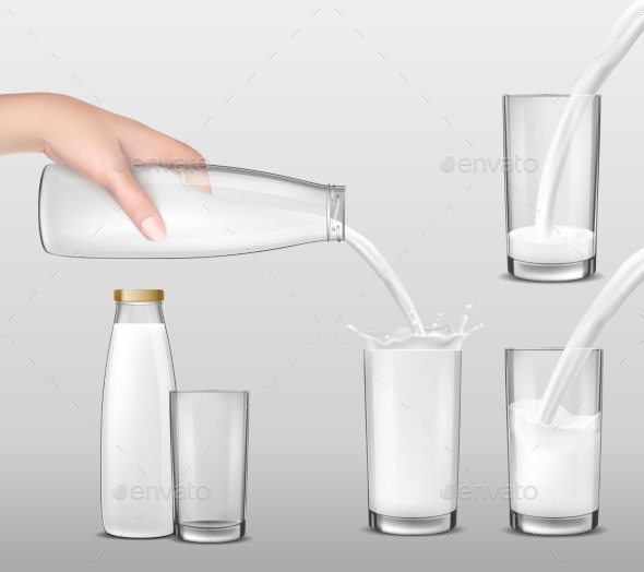 Vector Realistic Illustration, Milk - Food Objects