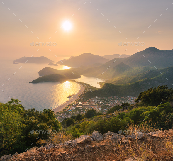 Beautiful seascape with mountains, water, islands - Stock Photo - Images