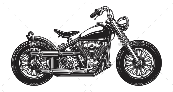 Monochrome Illustration of Classic Motorcycle