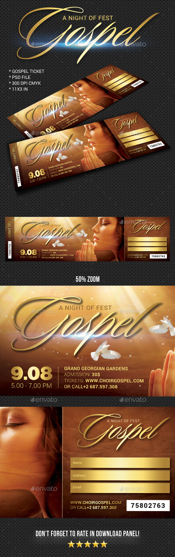 Gospel Fest Event Ticket - Cards & Invites Print Templates