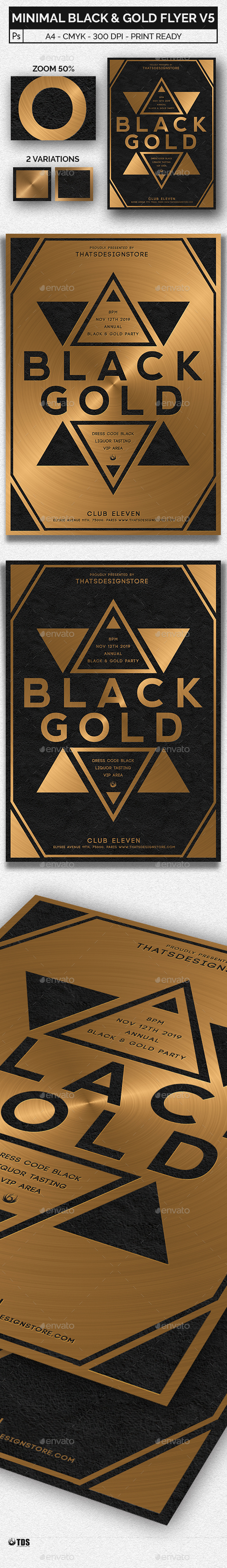 Minimal Black and Gold Flyer Template V5 - Clubs & Parties Events