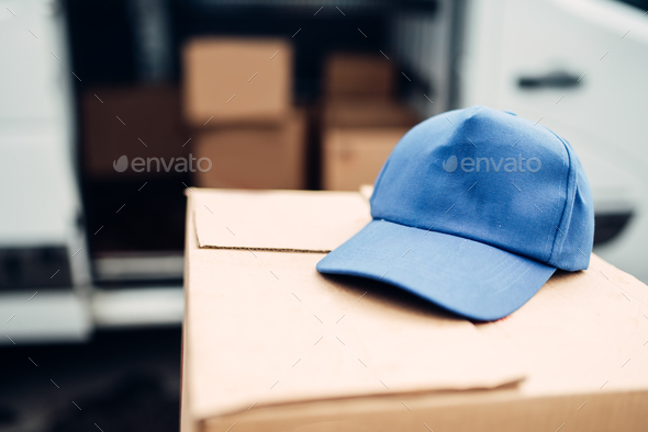 Distribution business concept, cap on carton box - Stock Photo - Images