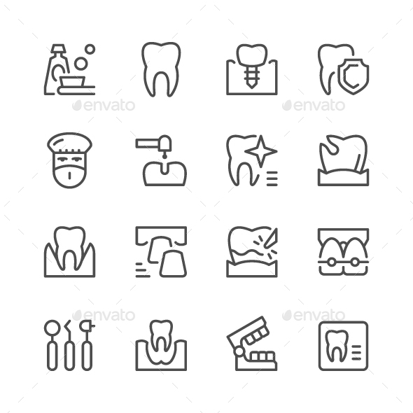Set of Dental Related Line Icons - Man-made objects Objects