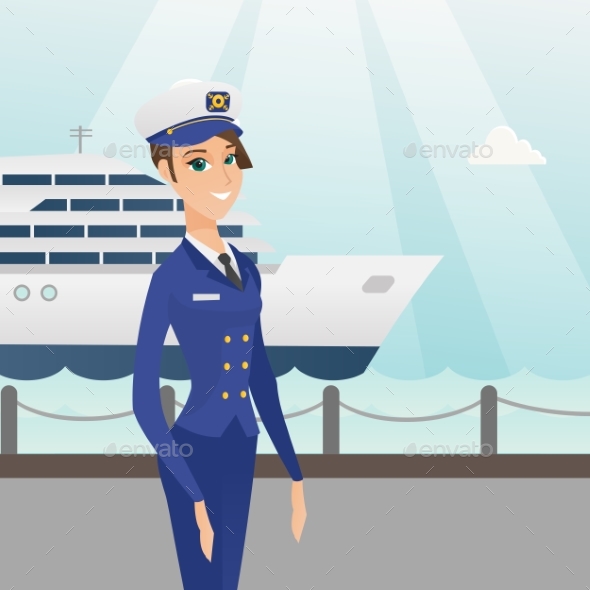 Caucasian Ship Captain in Uniform at the Port. - People Characters