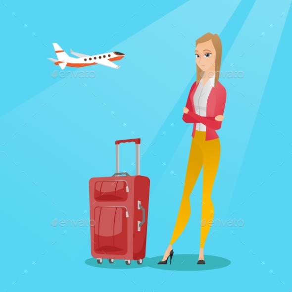 Caucasian Woman Suffering From Fear of Flying. - People Characters