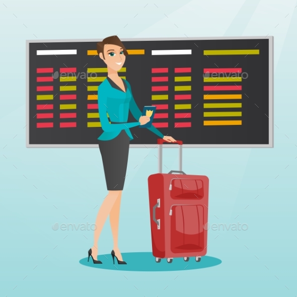 Caucasian Airplane Passenger Holding Passport. - People Characters