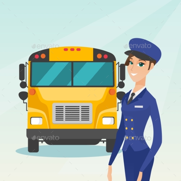 Young Caucasian Female School Bus Driver. - People Characters