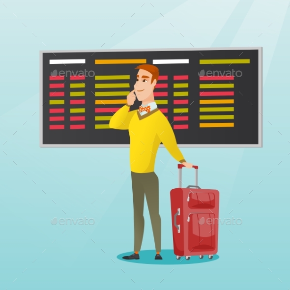 Man Looking at Departure Board at the Airport. - People Characters