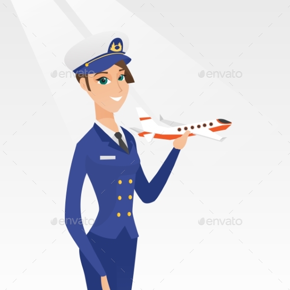 Cheerful Airline Pilot with the Model of Airplane. - People Characters