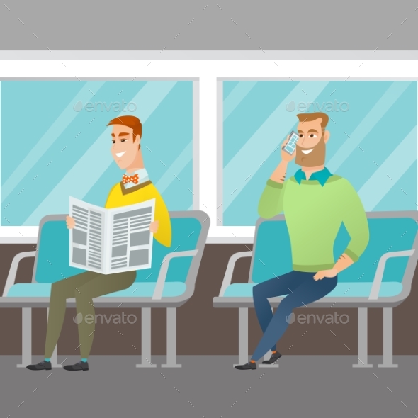 Caucasian People Traveling By Public Transport. - People Characters