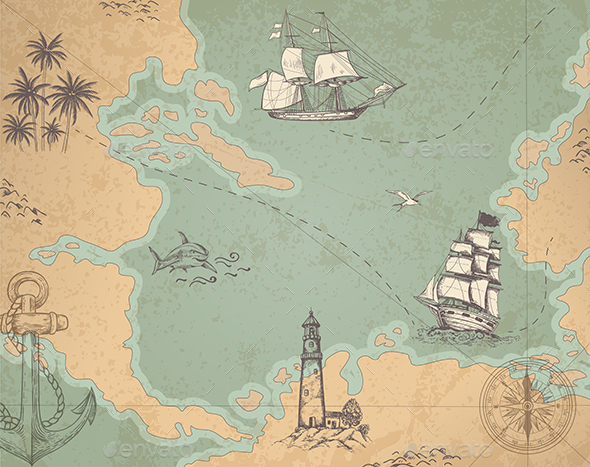 Vintage Vector Marine Map - Travel Conceptual