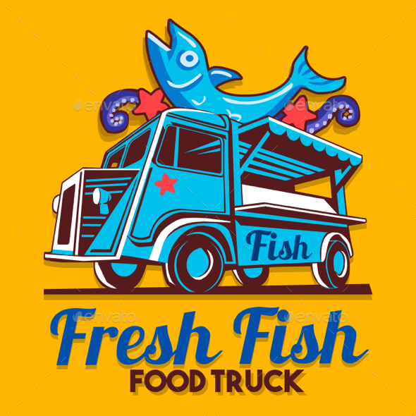 Food Truck Fish Shop Delivery Service Vector - Man-made Objects Objects