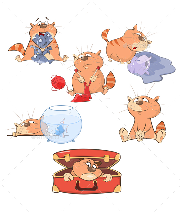 Set of Cartoon Cats - Animals Characters