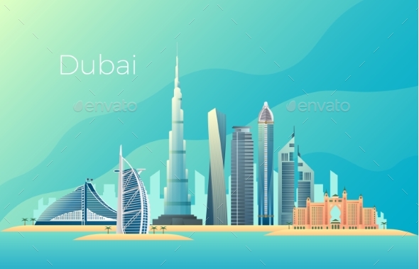 Dubai City Landscape. Emirates Architecture - Buildings Objects