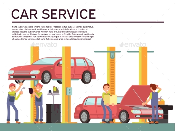 Automobile Service and Vehicle Check Vector - Objects Vectors