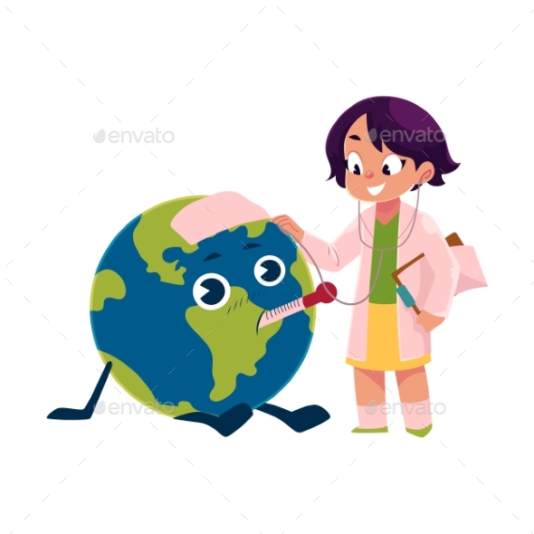 Girl Playing Doctor with Globe, Earth Planet - People Characters