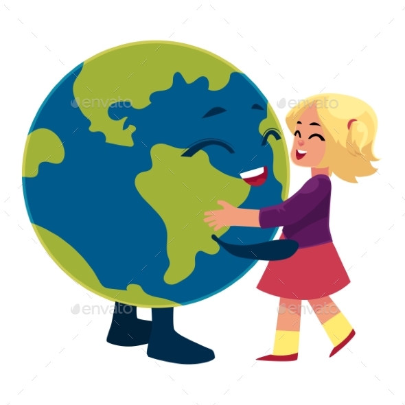 Girl Dancing with Globe, Earth Planet Character - People Characters
