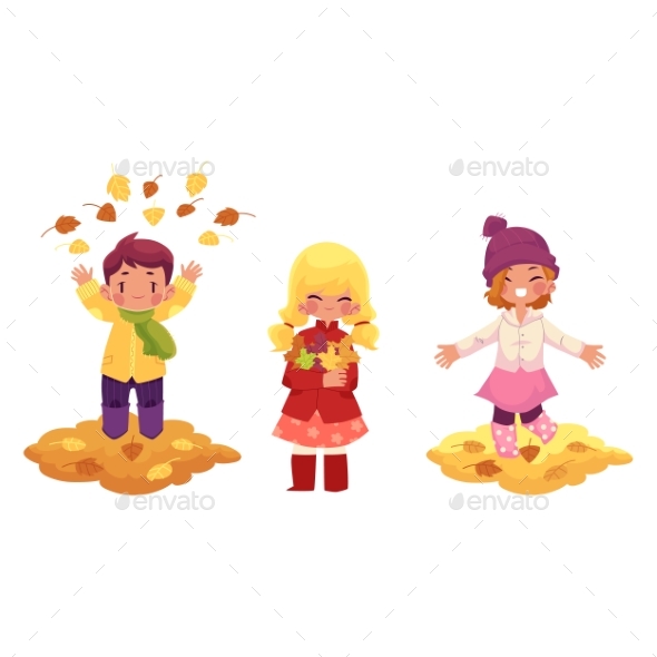 Vector Children Doing Autumn Activity Set - People Characters