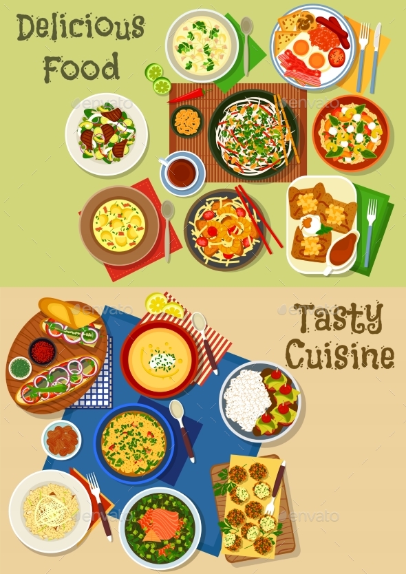 Lunch and Breakfast Menu Icon Set Design - Food Objects