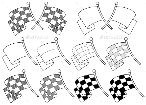 Cartoon Graphic Crossed Racing Flag Vector Set