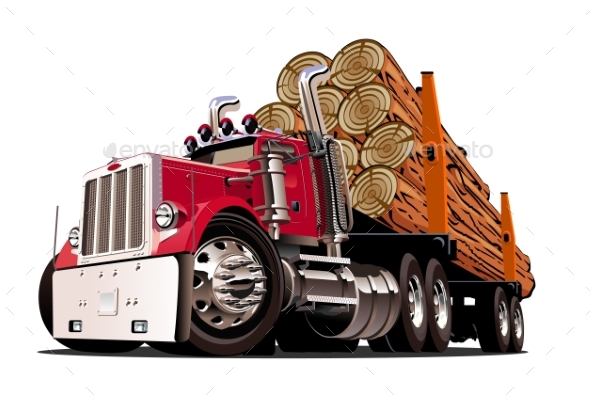 Cartoon Logging Truck - Man-made Objects Objects