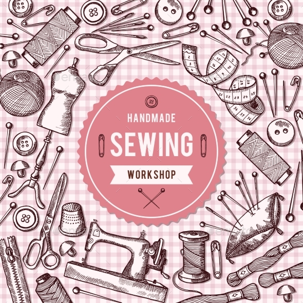Vector Background Illustration of Needlework Tools - Backgrounds Decorative