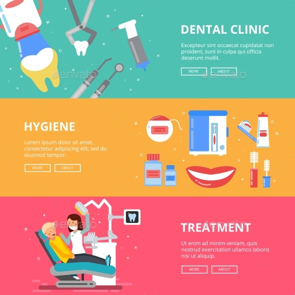 Three Horizontal Banners of Medicine Concept - Objects Vectors