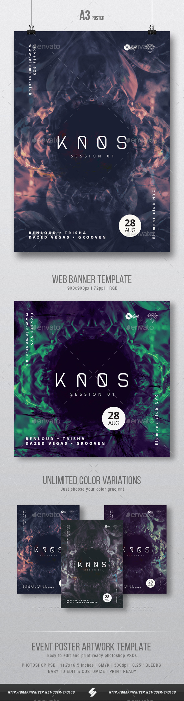 Kaos 01 - Progressive Party Flyer / Poster Artwork Template A3 - Clubs & Parties Events